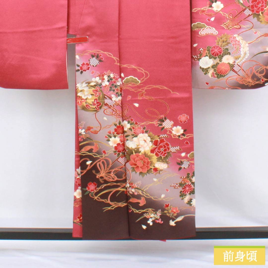 振袖 正絹 Aランク 身丈153.5cm 裄丈64cm 袷 紅鶸色(べにひわいろ) 京友禅 花丸文 牡丹 ソフトガード加工 ピンク系 1113002843213