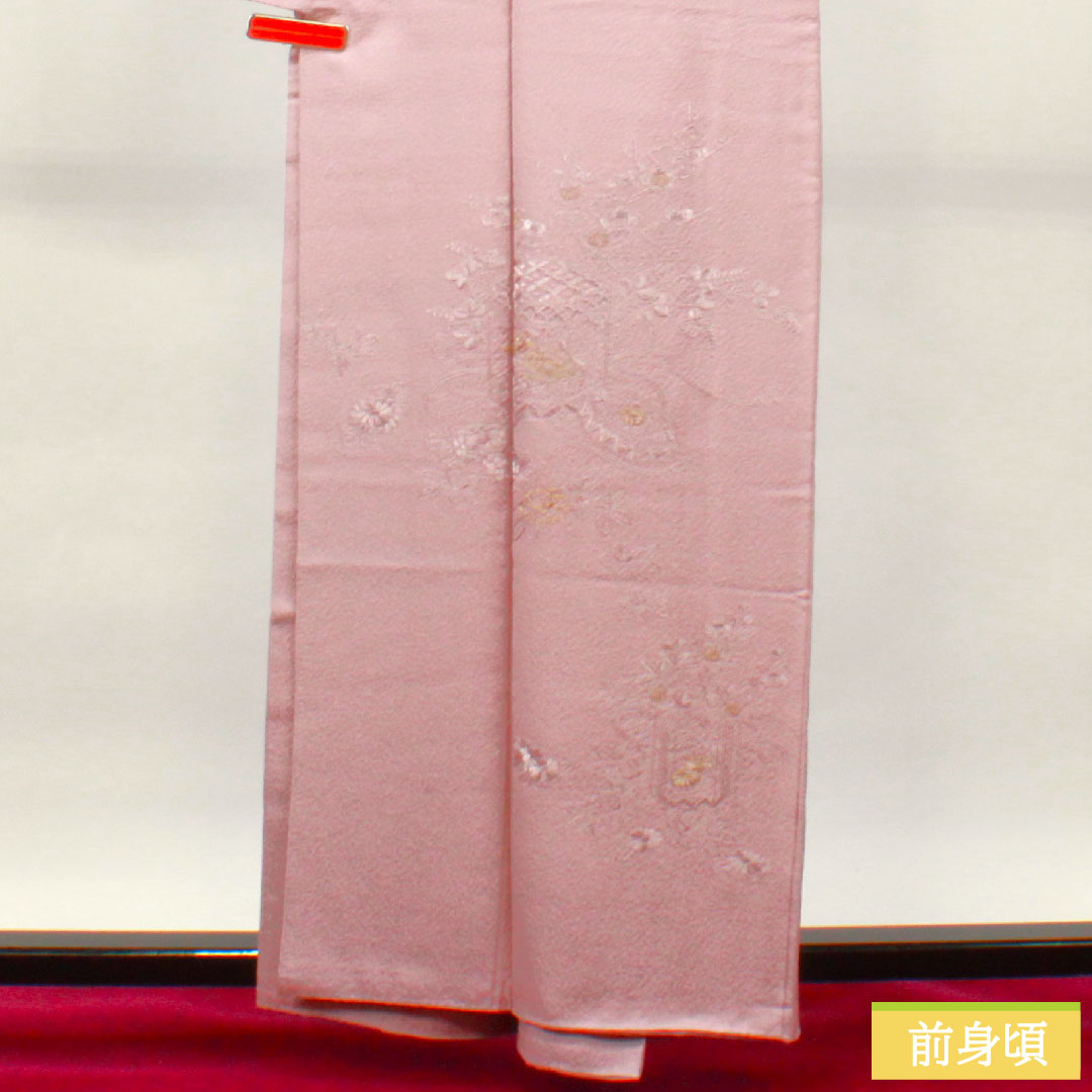 訪問着 正絹 袷 身丈161cm 裄丈66cm 葡萄色 刺繍 吉祥文様 Sランク 紫系 1112003532420