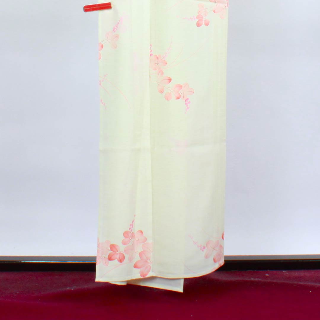 夏物 正絹 小紋 身丈157.5cm 裄丈64.5cm 白百合色(しらゆりいろ)萩 絽 Bランク クリーム系 1132000044315