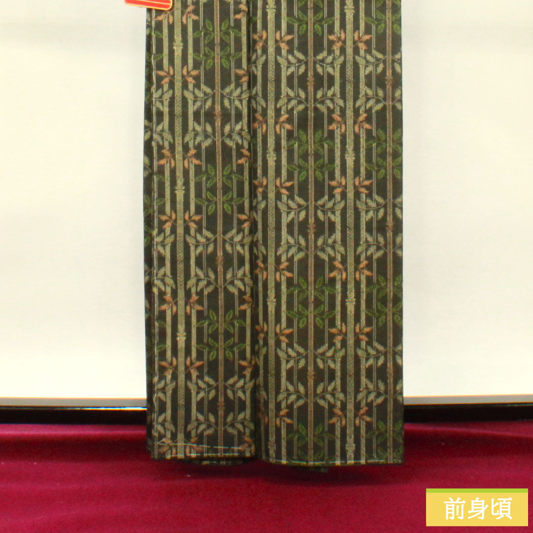 村山大島 正絹 身丈162.5cm 裄丈65.5cm アンサンブル 竹模様 しつけ糸付き 未使用品 Sランク 袷 黒系 1116003252410