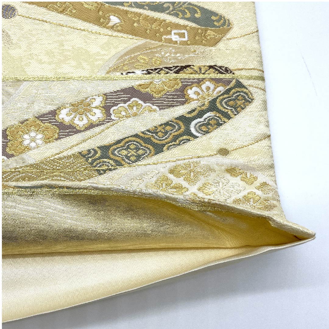 Fukuro obi (sash) in Torinoko color, classic pattern, woven ring inscription, obi length 442cm, pure silk, S rank, six-pass, formal, cream color, 1123008722315