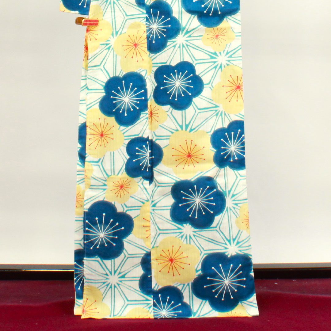 浴衣 山本彩ブランド 梅 麻の葉 木綿 Sランク 単衣 身丈167.5cm 裄丈68.5cm 白系 1118003972511