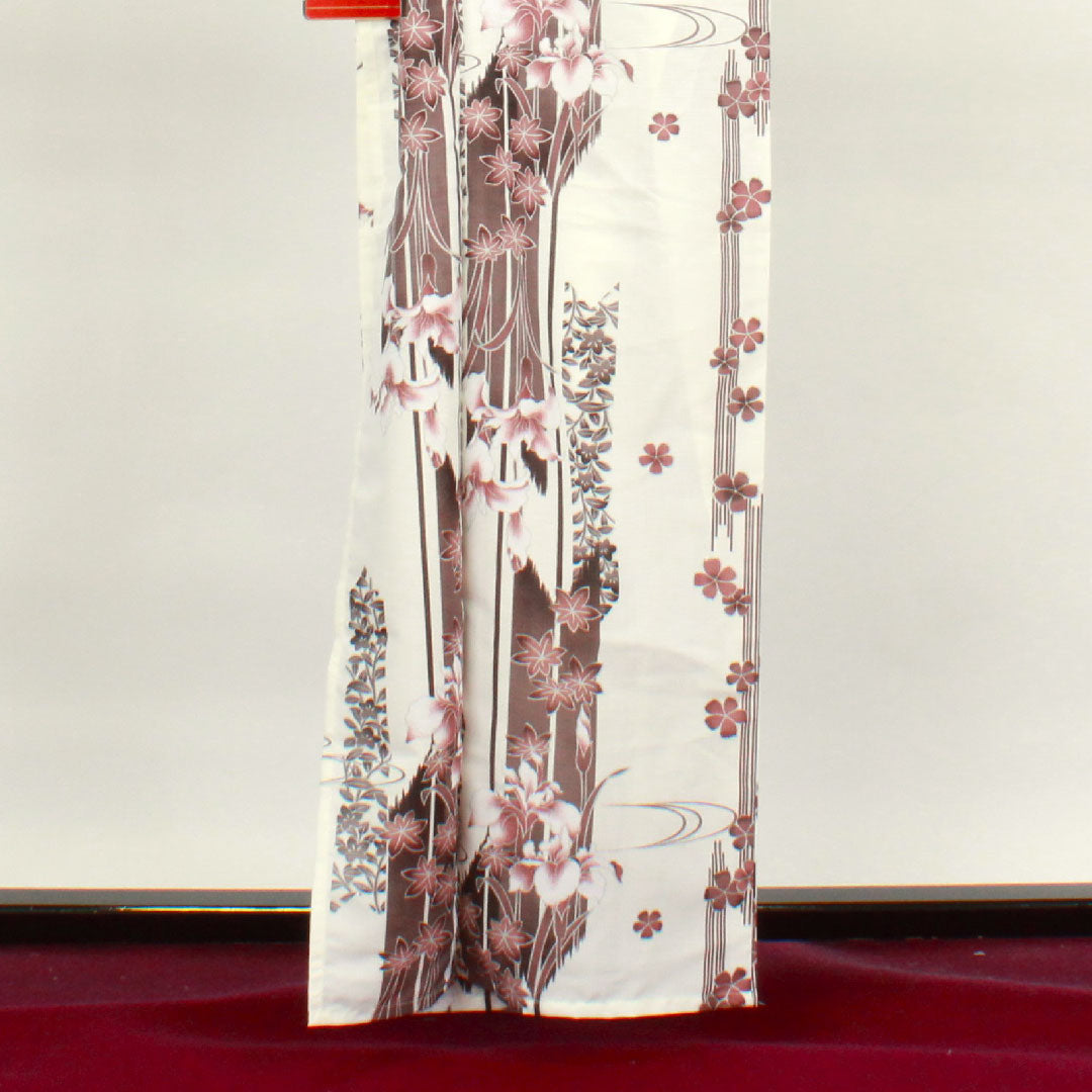 浴衣 桜 菖蒲 紅葉 木綿 Aランク 単衣 身丈161cm 裄丈66.5cm 白系 1118003203411