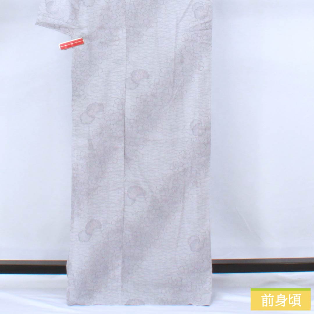 夏物 ポリエステル 小紋 身丈167.5cm 裄丈67.5cm 雪色(せっしょく) 雪輪 小花 紗 Aランク グレー系 1132002403522