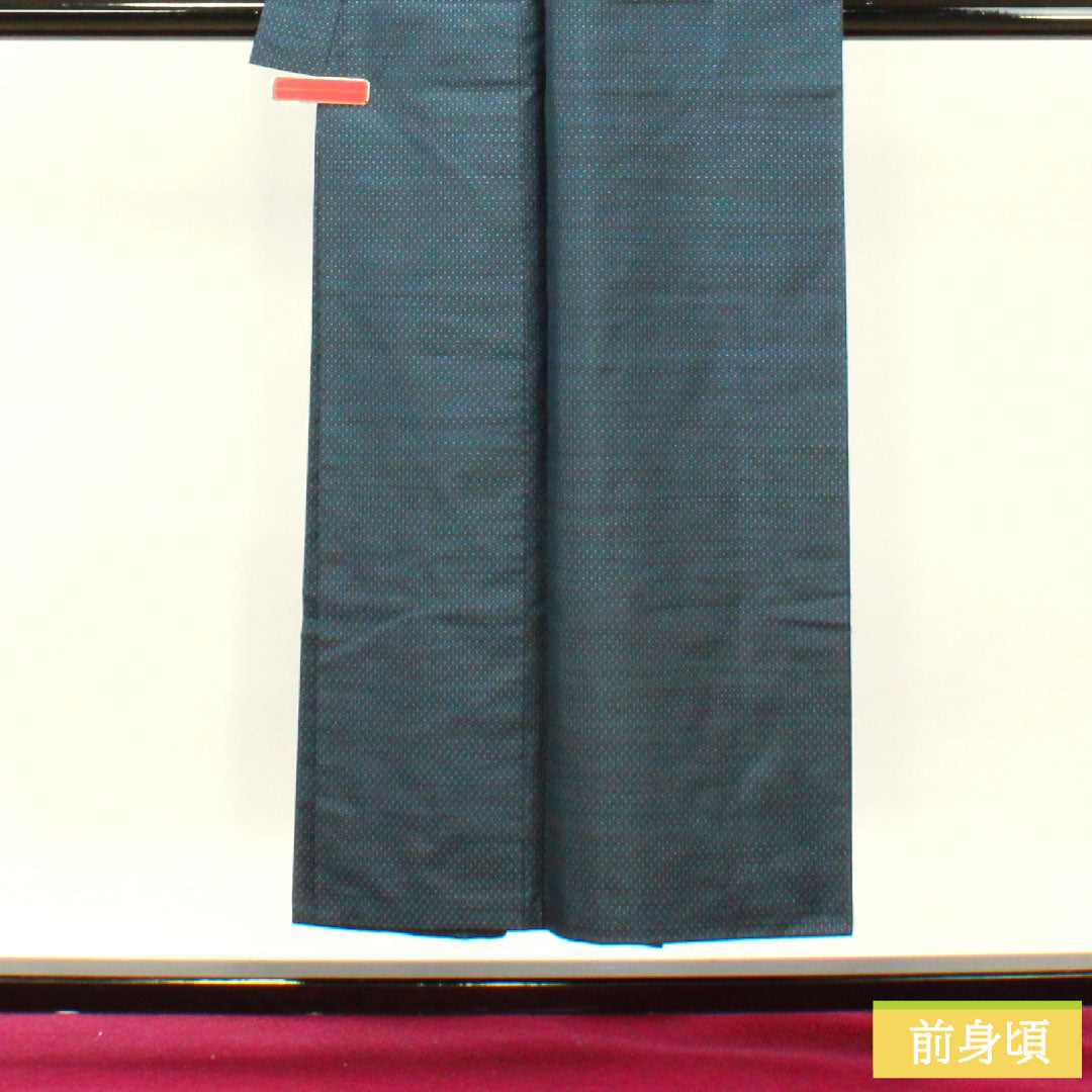 男物 正絹 身丈151cm 裄丈66.5cm 大島紬 緯総絣 Sランク 袷 紺系 1119000822518