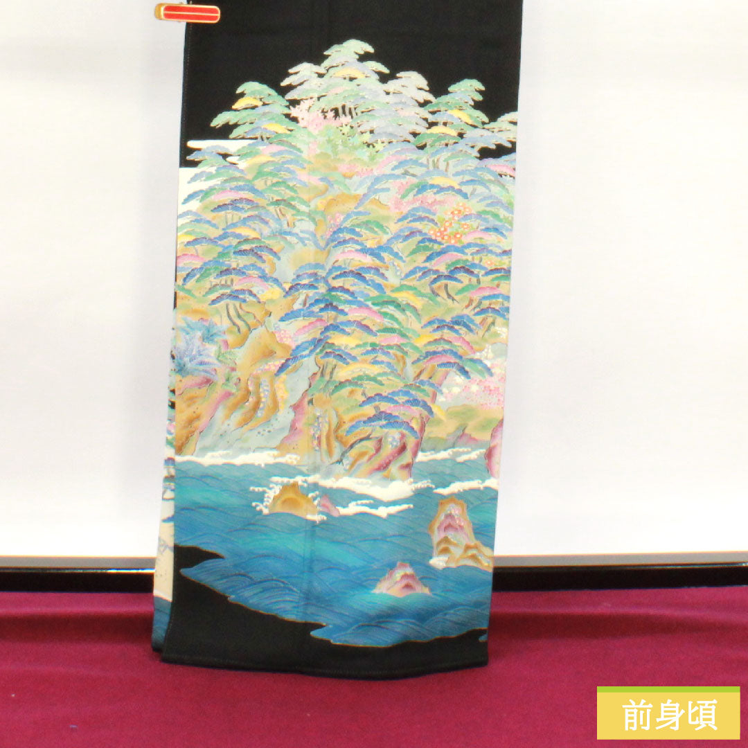 黒留袖 正絹 身丈165cm 裄丈66cm 袷 京加賀 吉祥文様 五つ紋 木瓜 Sランク 五つ紋 黒系 1111001242510