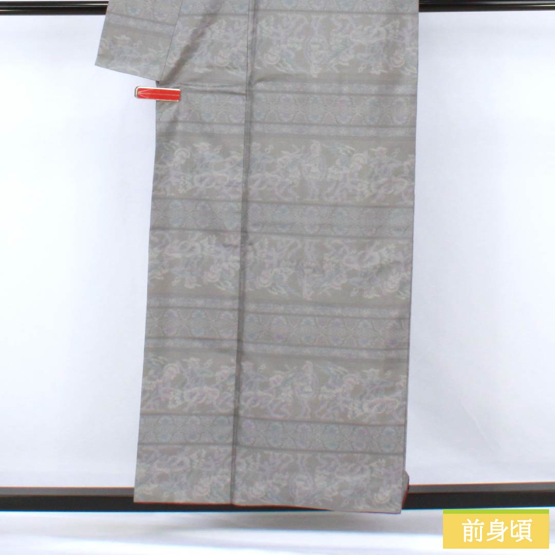 紬 正絹 Aランク 身丈156cm 裄丈63cm 灰色(はいいろ) 本場大島紬 色泥染 横双絣 袷 グレー系 1116004663322