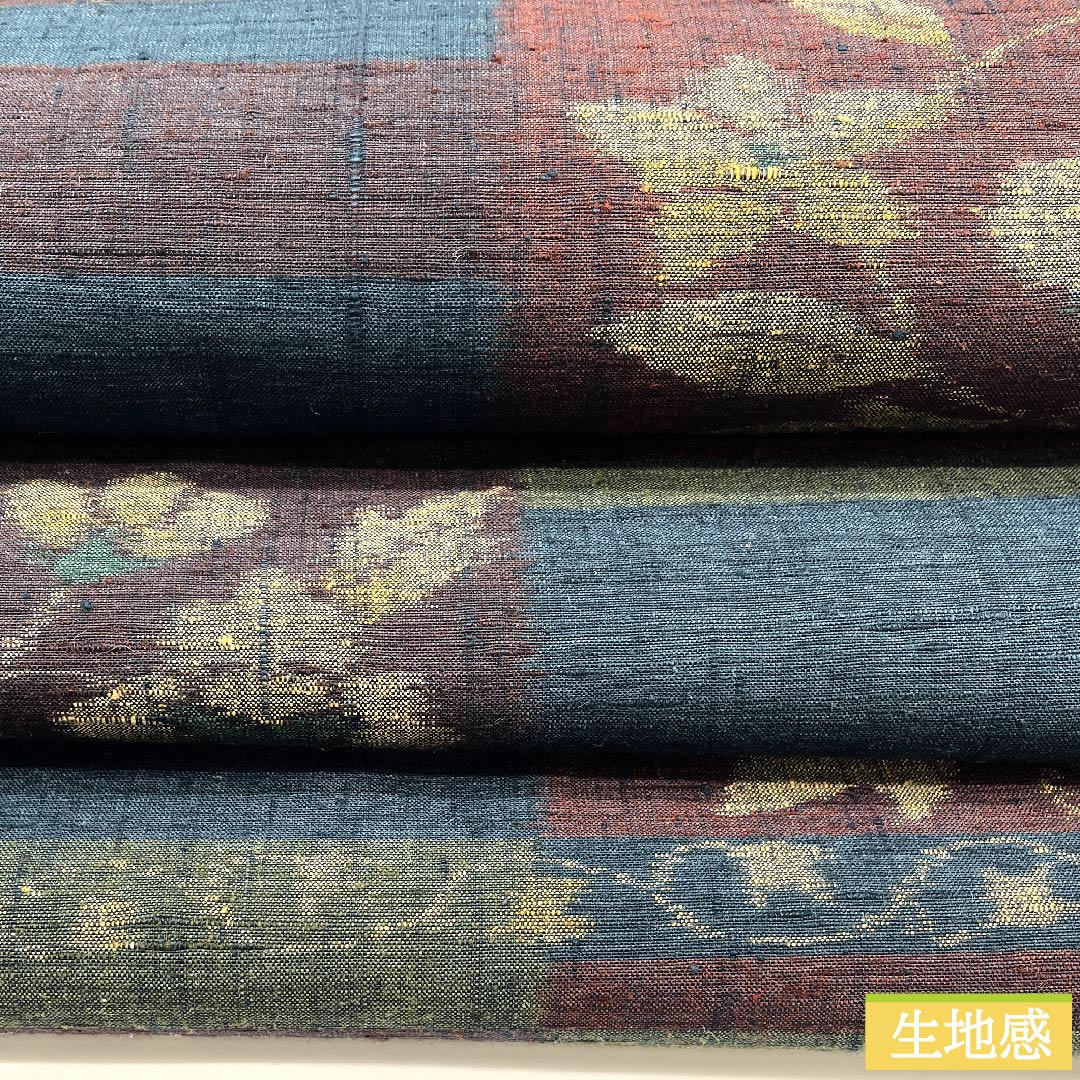 Nagoya obi, indigo iron color, floral pattern, obi length 364cm, pure silk, S rank, six-pass, casual, navy blue, 1124006112318, Nagoya style