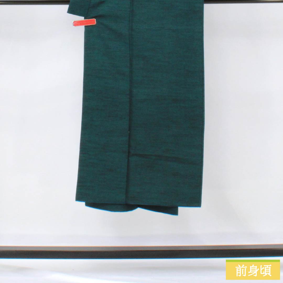男物 正絹 Sランク 身丈138.5cm 裄丈70cm 藍鉄色(あいてついろ) 紬地 袷 緑系 1119001142319