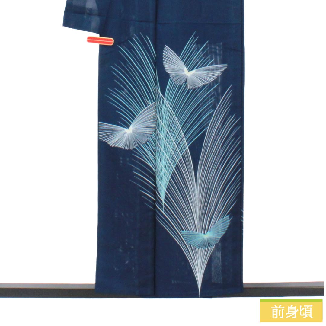 夏物 ポリエステル 付下げ Aランク 身丈155cm 裄丈62cm 濃紺色(のうこんいろ) 抽象模様 洗える着物 絽 紺系 1132005273318