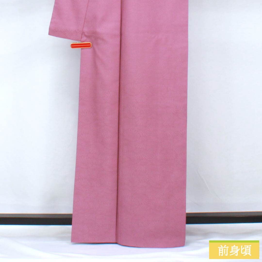 Solid-colored polyester kimono, length 163.5cm, sleeve length 62.5cm, hibiscus flower color (Mukugeiro), brocade with chrysanthemum motifs, washable, lined, S rank, purple, product number 1114002212420