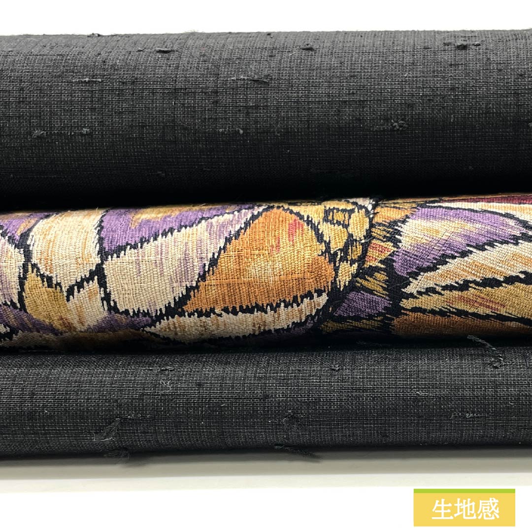 名古屋帯 パッチワーク 毬 ひげ紬 帯丈367cm 正絹 Sランク ポイント柄 カジュアル 黒系 1124007882310 名古屋仕立て