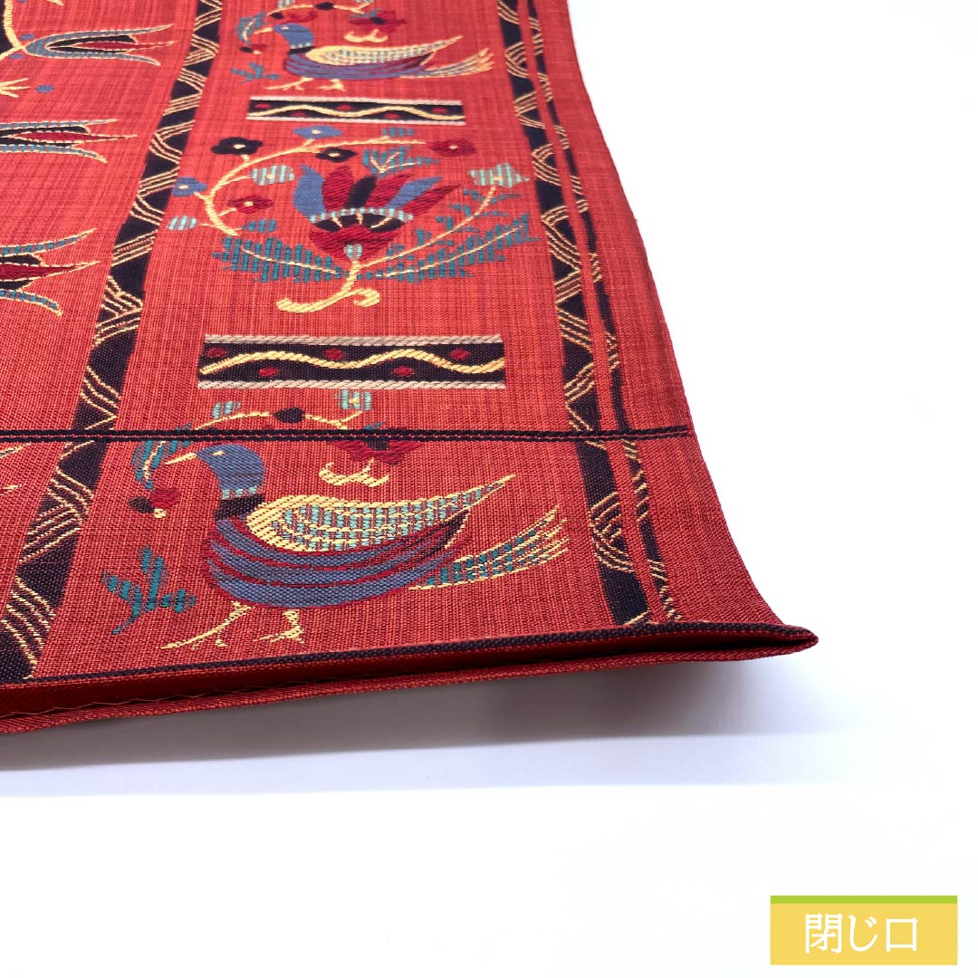 袋帯 正絹 生臙脂色(しょうえんじいろ) 鳥 抽象花 帯丈436cm Sランク 六通 カジュアル 赤系 1123012352312