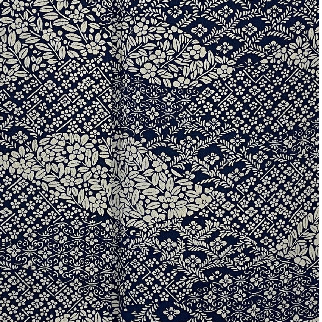 Komon, Length 162.5cm, Sleeve length 64cm, Single layer, Floral pattern, Pure silk, S rank, Navy blue, 1115000162318