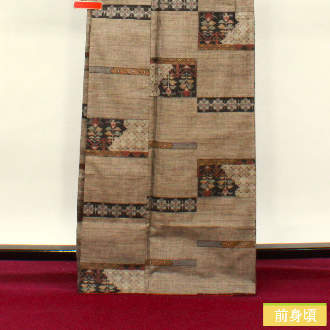 Silk pongee, Length 167.5cm, Sleeve length 66cm, Oshima pongee, 9 marks, Abstract pattern, A rank, Lined, Brown, 1116003373514