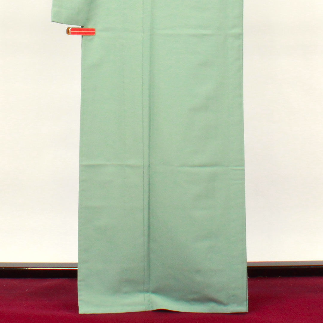 Plain color polyester rust celadon color washable kimono plain pattern assembled lattice length 166cm sleeve length 68cm lined A rank green 1114000773519