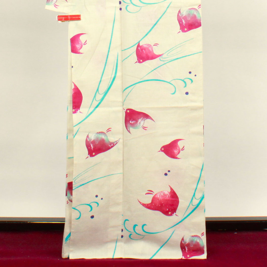 浴衣 乳白色 千鳥 木綿 Sランク 単衣 身丈166.5cm 裄丈66.5cm クリーム系 1118001912515