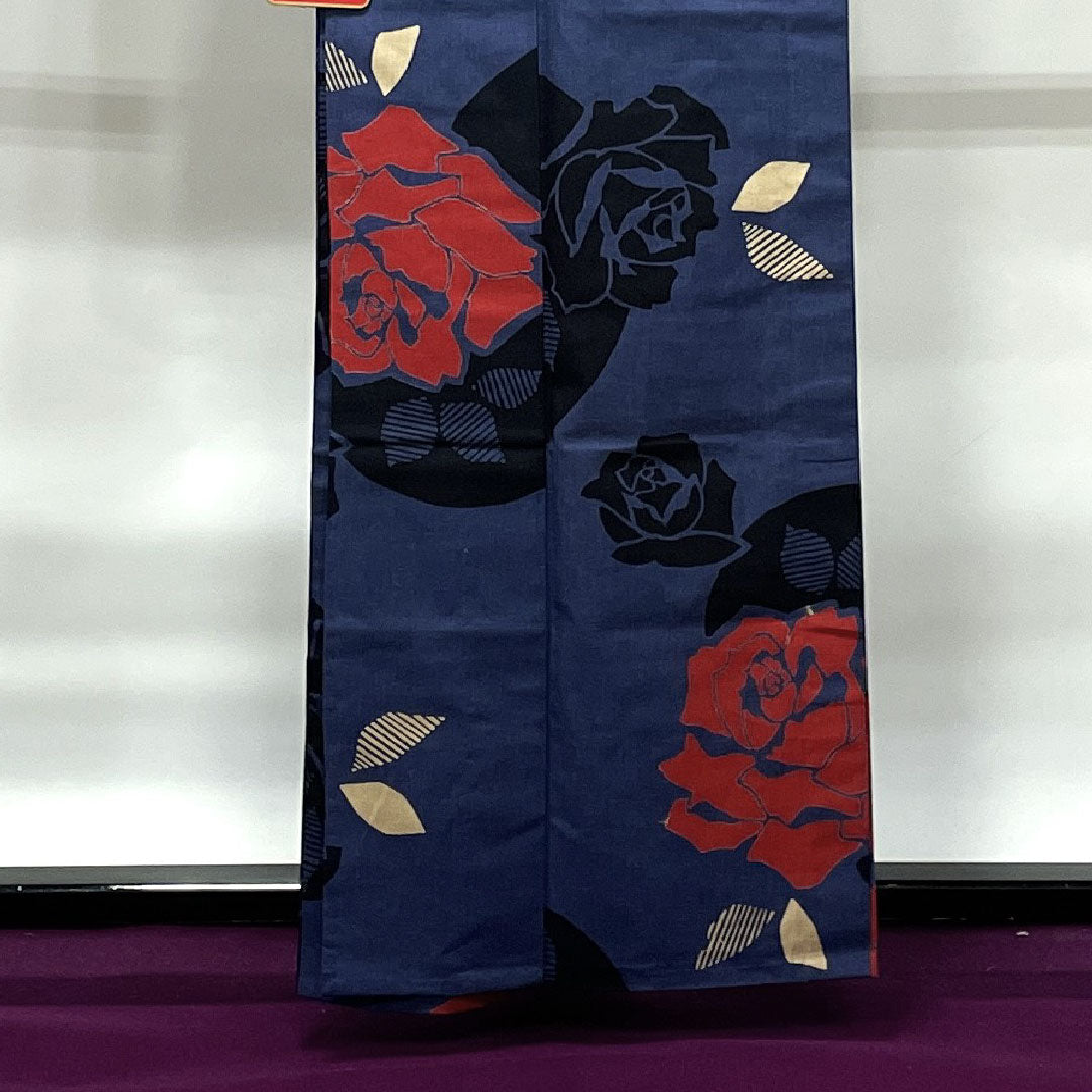 浴衣 しつけ糸付き 未使用品 瞑色 薔薇 木綿 Sランク 単衣 身丈161cm 裄丈65cm 紫系 1118002332420