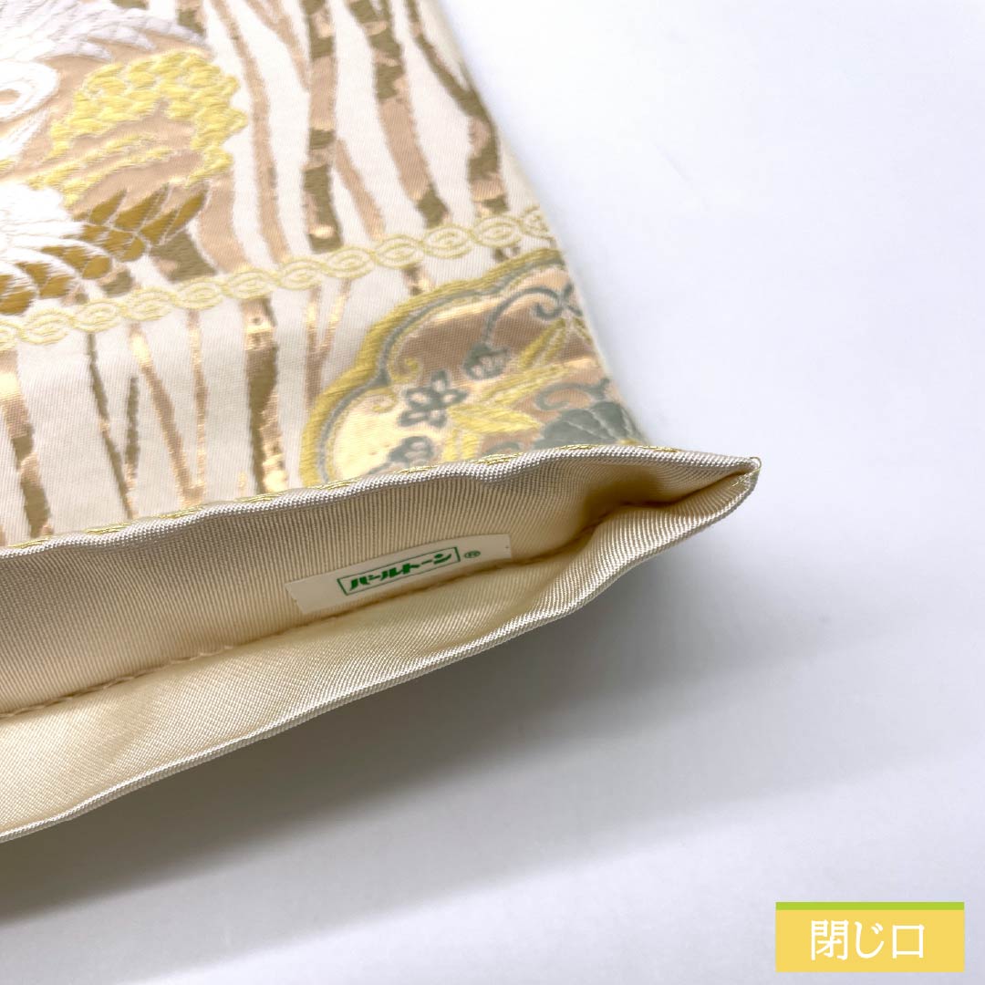 Fukuro Obi (Sash) made of pure silk, chalk-colored, Karaori, facing cranes, auspicious motif, for Tomesode, obi length 454cm, S rank, six-pass, formal, cream-colored, 1123013432415