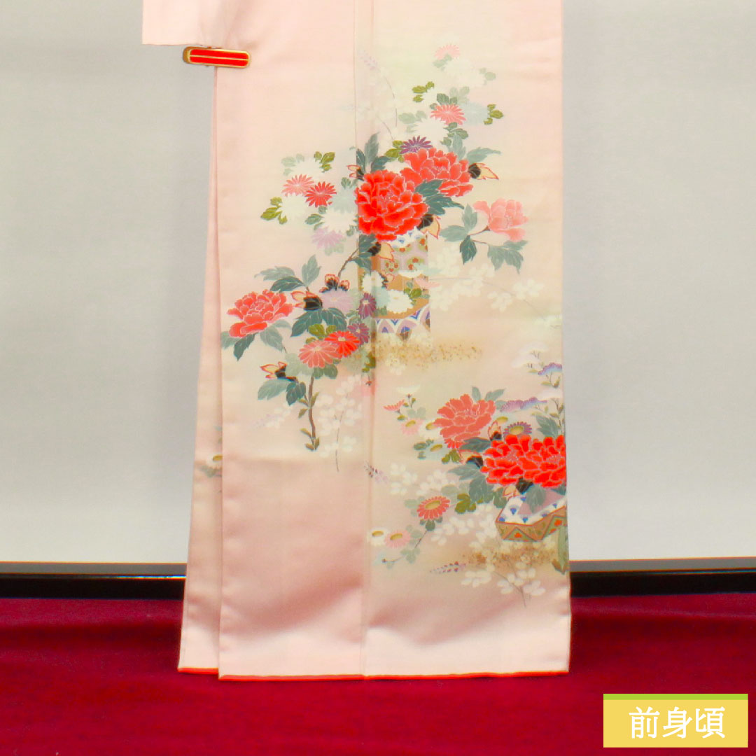 訪問着 正絹 袷 身丈166cm 裄丈63.5cm 曙色 京友禅 草花模様 Aランク ピンク系 1112003713513