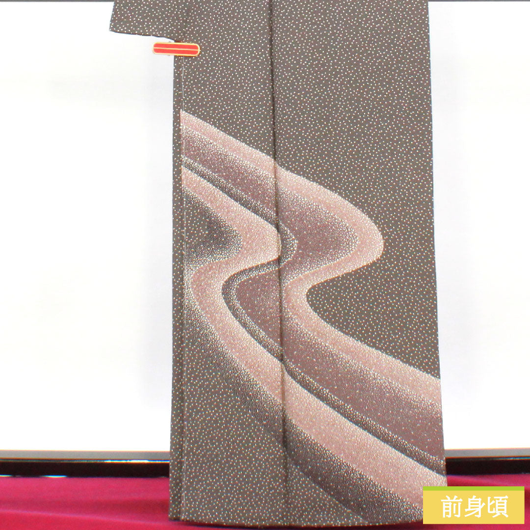 Homongi, pure silk, lined, length 164.5cm, sleeve length 66.5cm, dark brown, cherry blossom petals, Edo Komon, basting thread included, unused, S rank, brown, 1112004662414