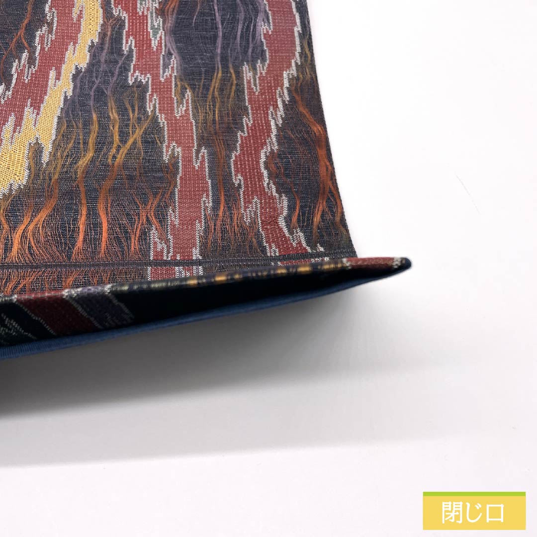 袋帯 正絹 燻色(ふすべいろ) 櫛織 変わり立涌 帯丈432cm Sランク 六通 カジュアル 紺系 1123012872318