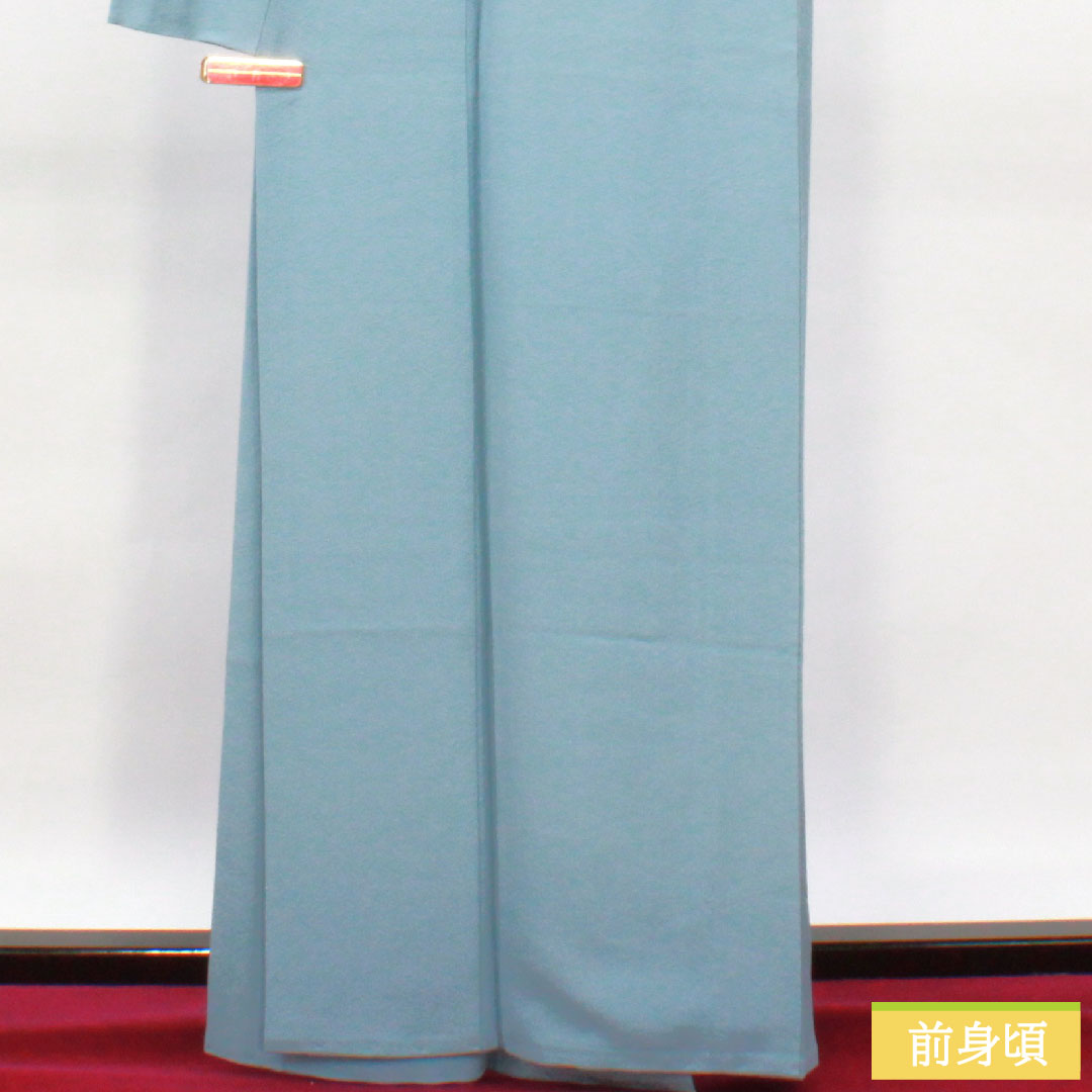 色無地 正絹 身丈164.5cm 裄丈66.5cm 朧花色(おぼろはないろ) 生繰り生糸使用 素無地 一つ紋 袷 Sランク 青系 1114001402417
