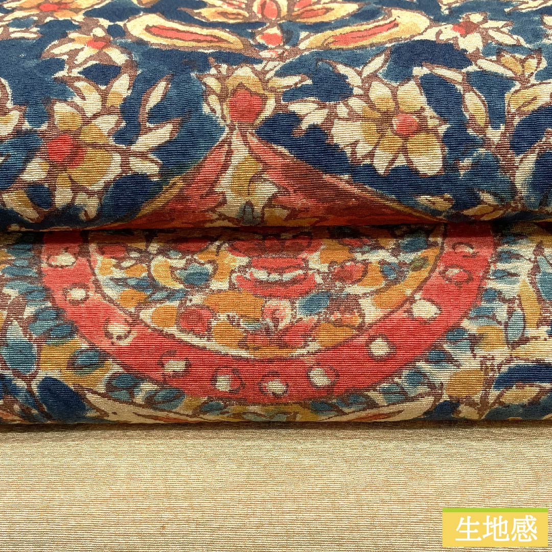 名古屋帯 山吹鼠色 更紗模様 帯丈359.5cm 正絹 Aランク ポイント柄 カジュアル ベージュ系 1124006063325 名古屋仕立て