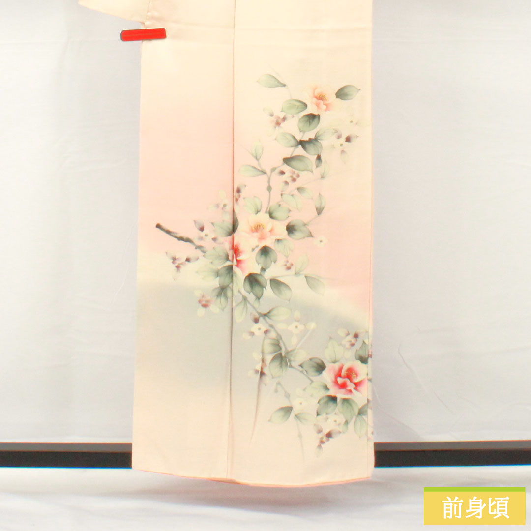 Homongi, pure silk, lined, length 157cm, sleeve length 64cm, Kyoto Yuzen, floral pattern, basting thread included, unused, S rank, pink, 1112005182313