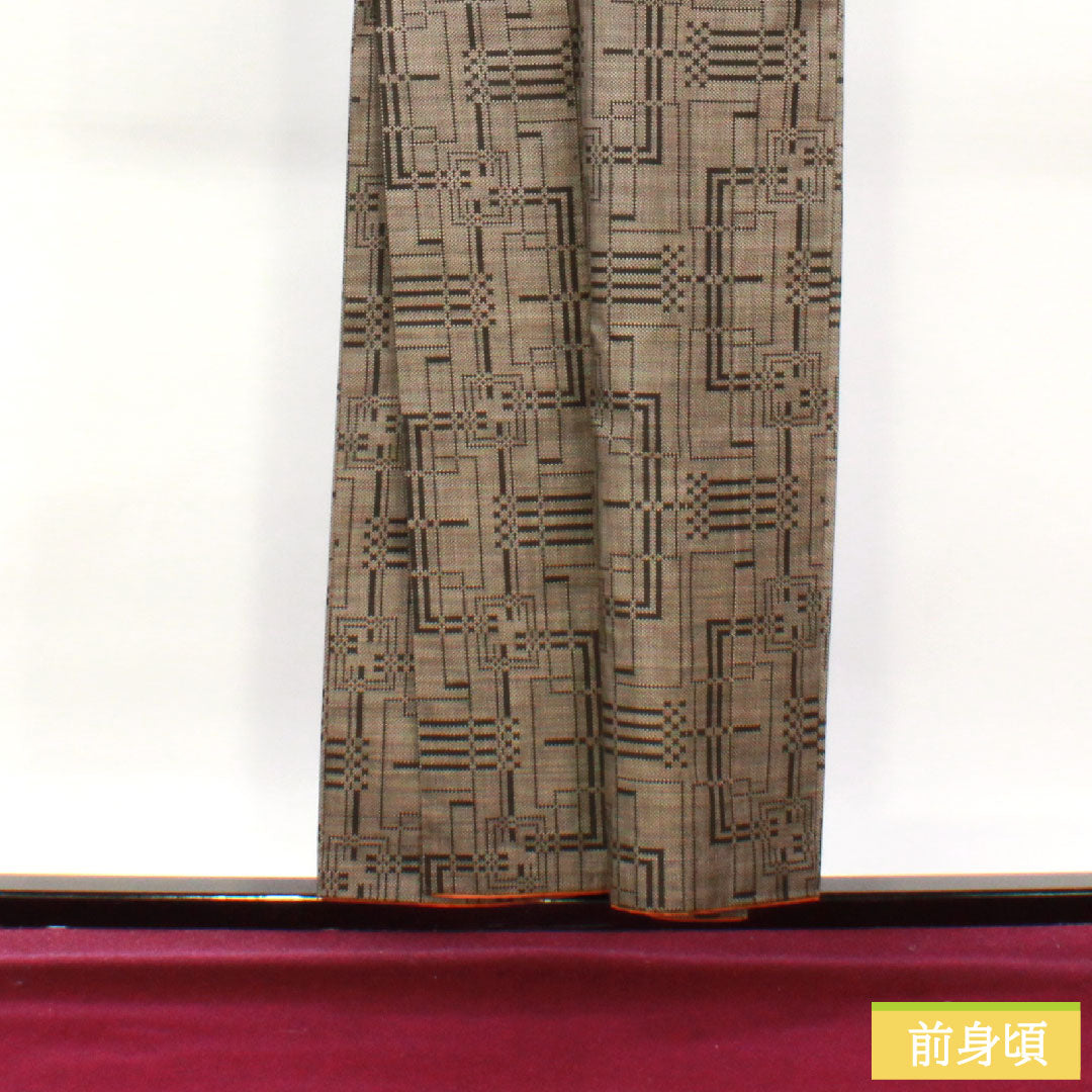 Silk pongee, Length 154.5cm, Sleeve length 63cm, Oshima pongee, Warp and weft ikat, Geometric pattern, A rank, Lined, Black, 1116003563210