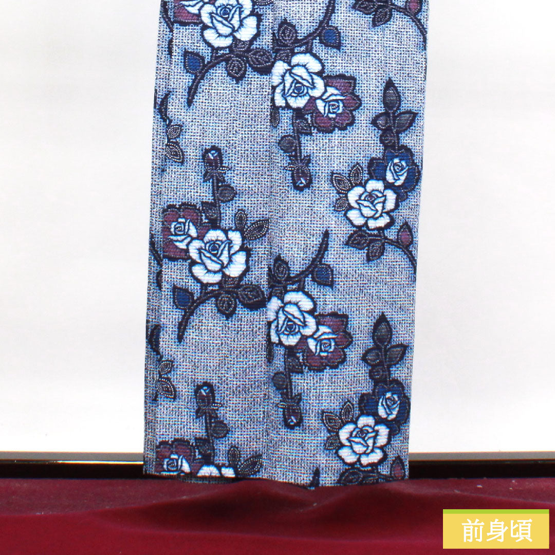 浴衣 木綿 身丈155cm 裄丈63cm Aランク 単衣 紺系 濃紺色(のうこんいろ) リップル 薔薇 1118004582318