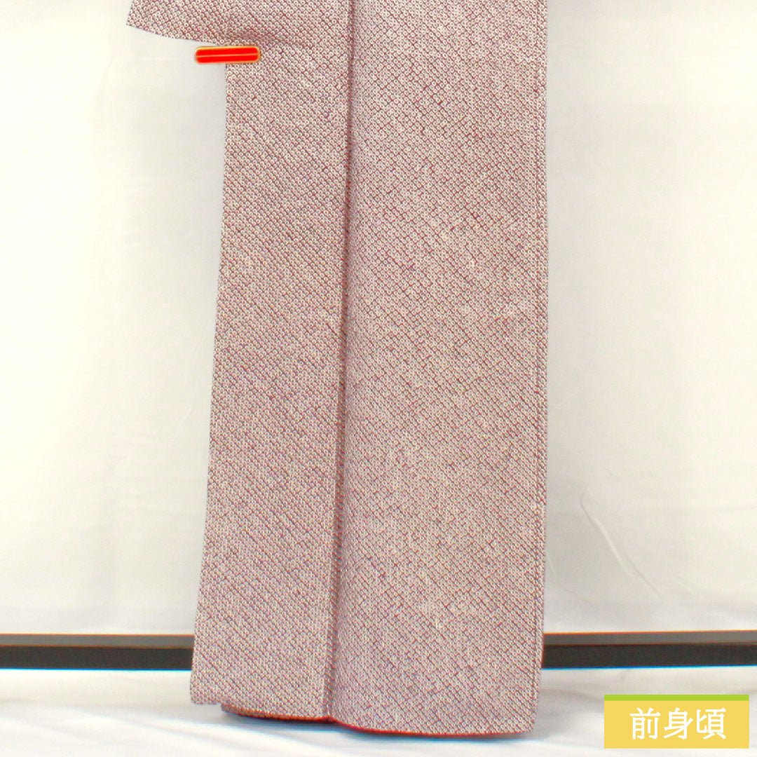 小紋 正絹 身丈163cm 裄丈63.5cm 袷 葡萄紫色(ぶどうむらさきいろ) 総絞り 疋田絞り Aランク 紫系 1115004663420