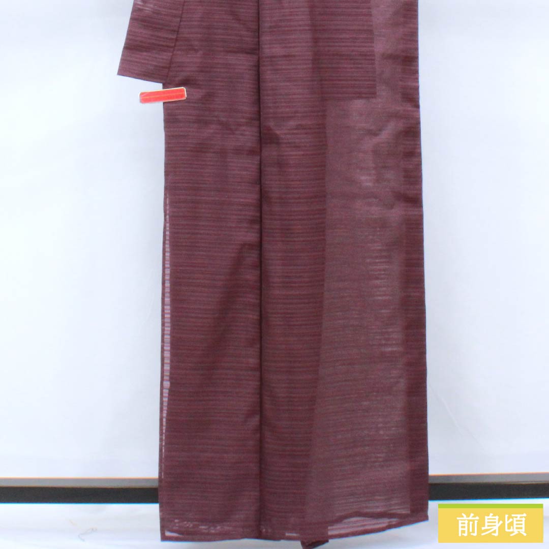 夏物 ポリエステル 色無地 身丈160.5cm 裄丈67cm 二人静色(ふたりしずかいろ) 洗える着物 居敷当て うそつき襦袢 絽 Sランク 紫系 1132002532420