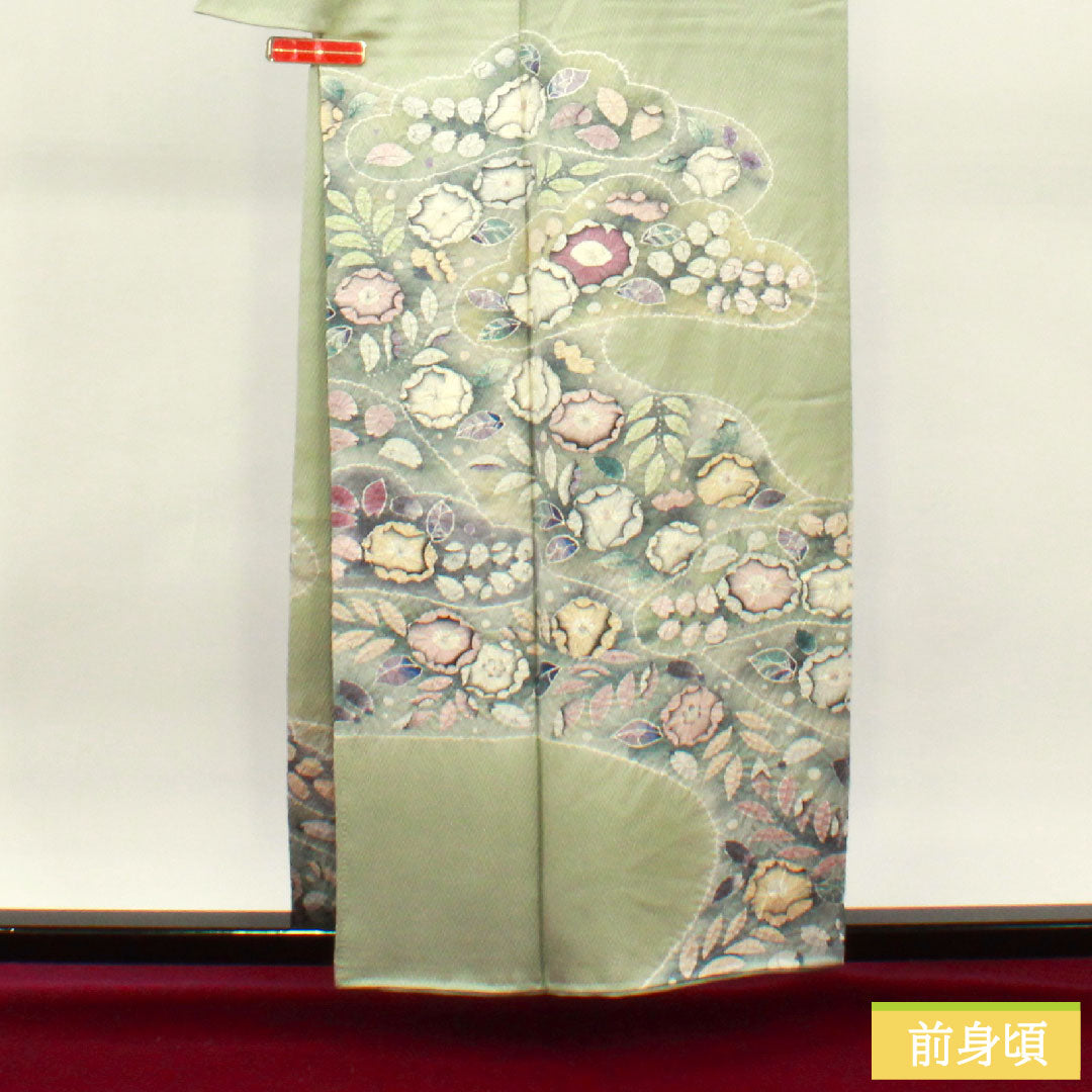 訪問着 正絹 袷 身丈158.5cm 裄丈62.5cm 薄緑色 桐屋翠山工房謹製 辻ヶ花 Aランク 緑系 1112003603319