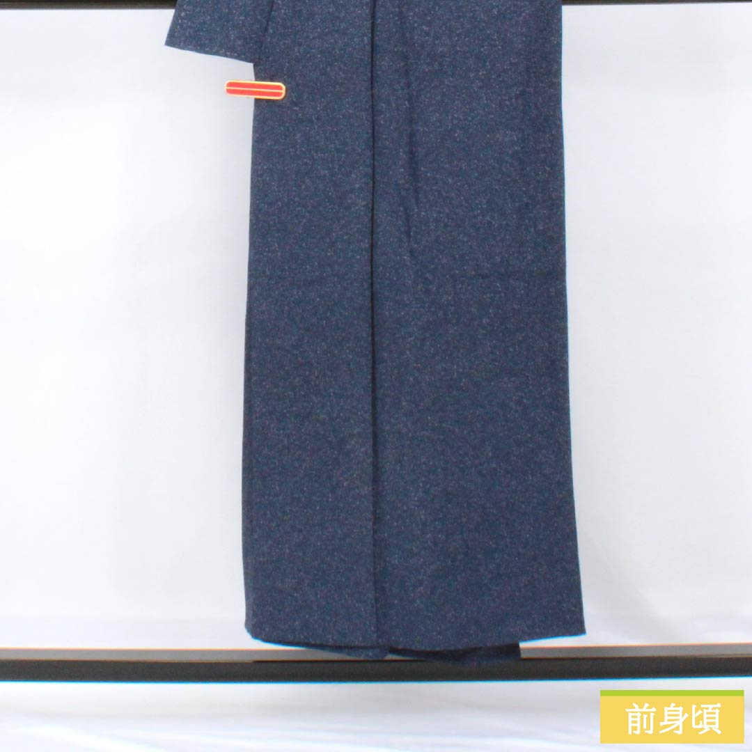 小紋 正絹 Sランク 身丈150.5cm 裄丈65cm 単衣 紺色(こんいろ) 一つ紋 蔦 タタキ染 紺系 1115007002118
