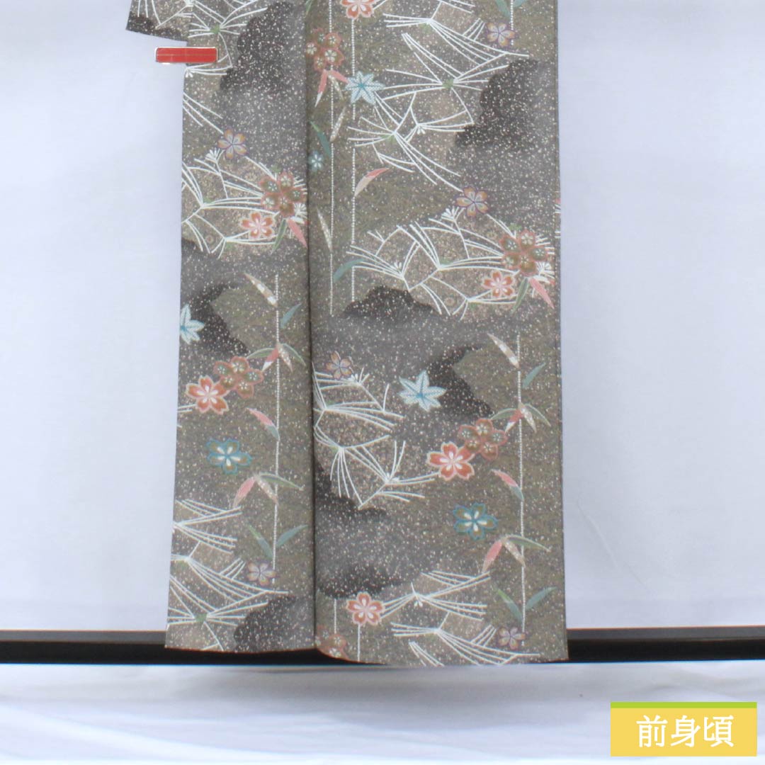 小紋 ポリエステル 身丈156cm 裄丈66cm 単衣 鉛色(なまりいろ) 古典柄 洗える着物 Sランク グレー系 1115005912322