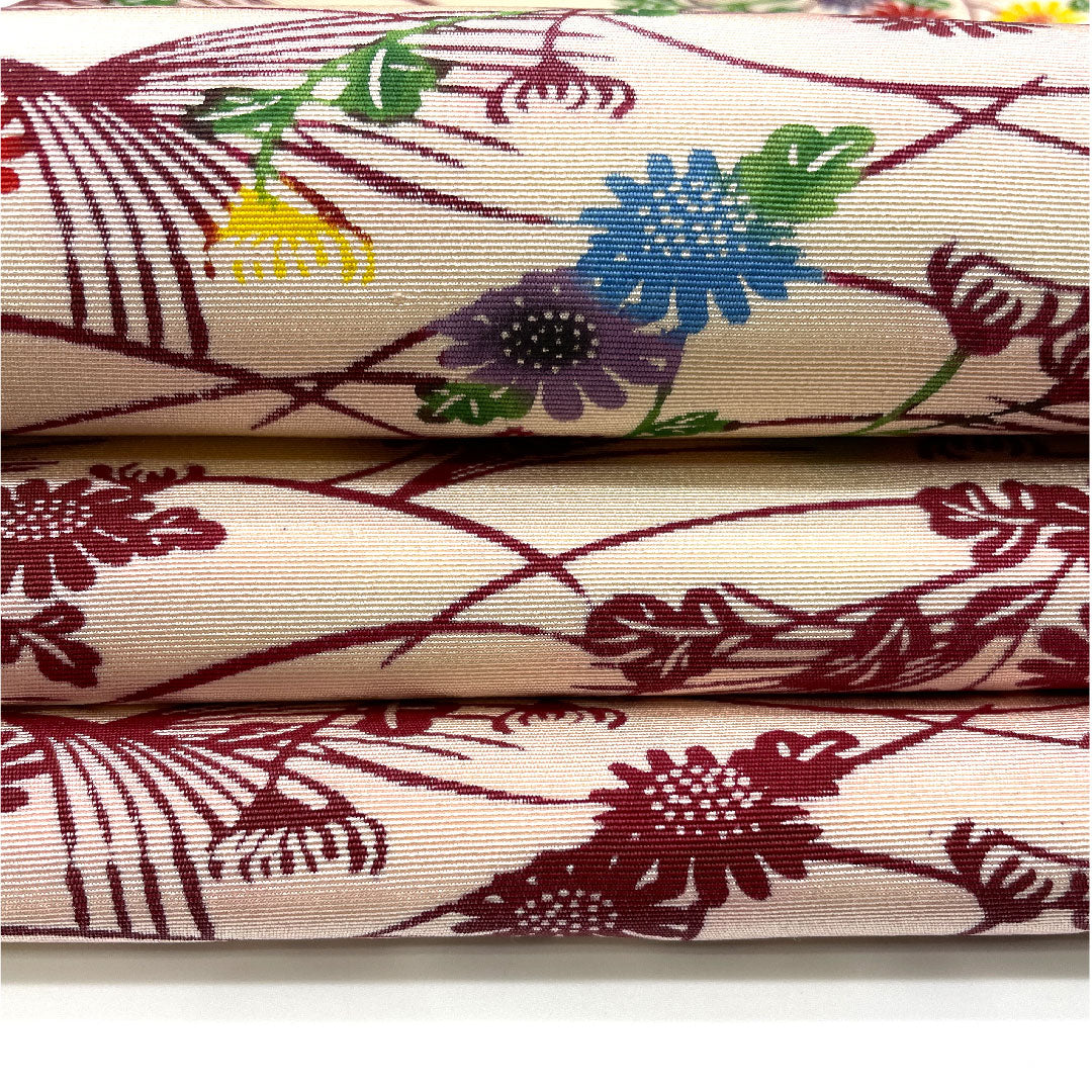 名古屋帯 草花模様 型染 染め帯帯丈361.5cm 正絹 Aランク ポイント柄 カジュアル 赤系 1124001883312 名古屋仕立て