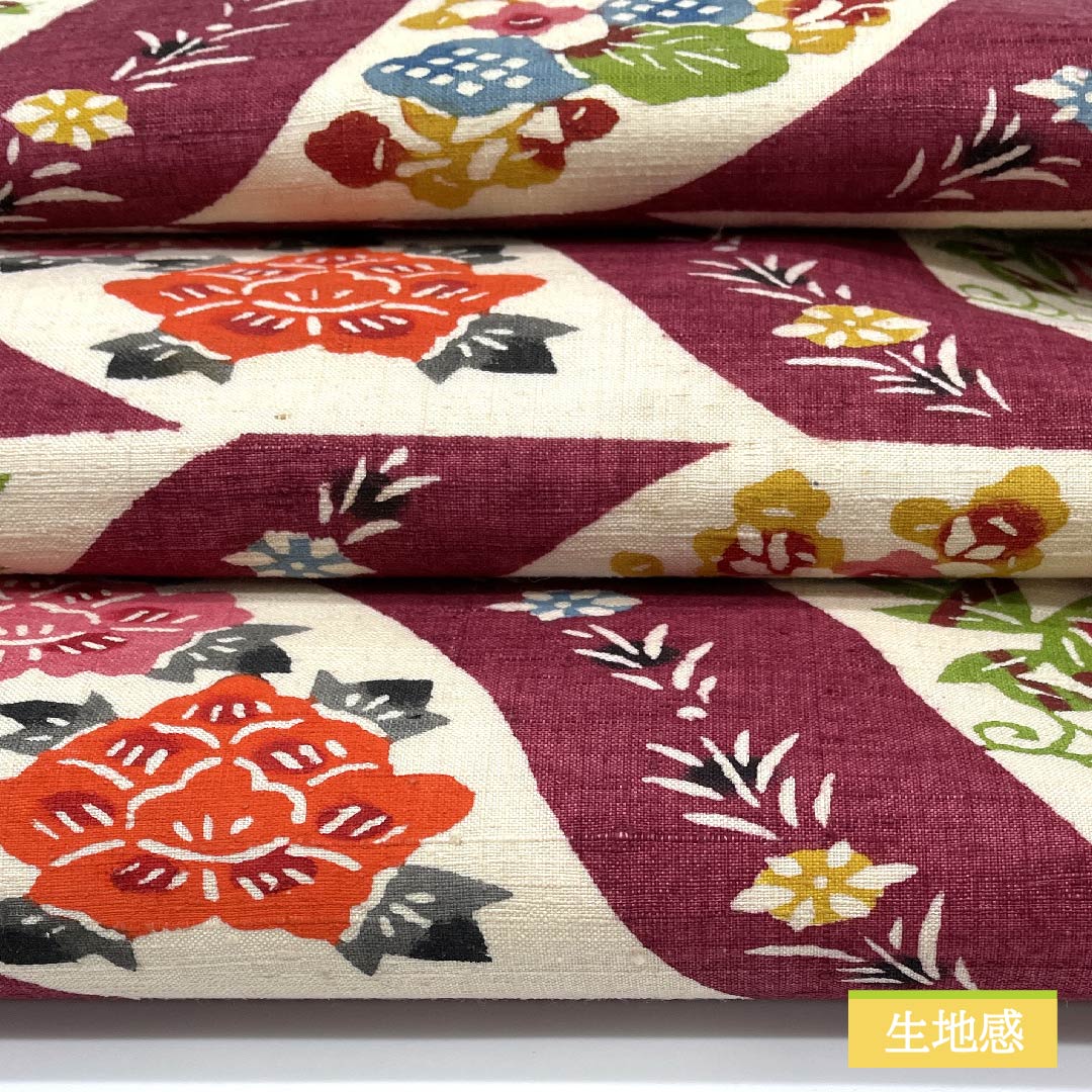 名古屋帯 正絹 深緋色(ふかきあけいろ) 花柄 帯丈355cm Sランク 六通 カジュアル 赤系 1124006362312 名古屋仕立て