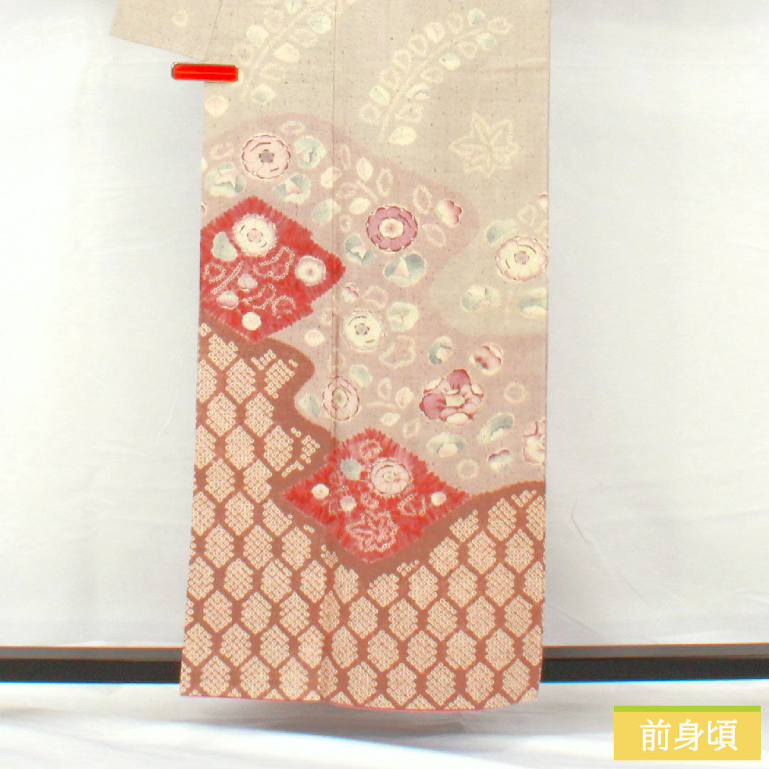 訪問着 正絹 袷 身丈157.5cm 裄丈63cm 小町鼠色(こまちねずいろ) 紬地 辻ヶ花 Sランク グレー系 1112005212322