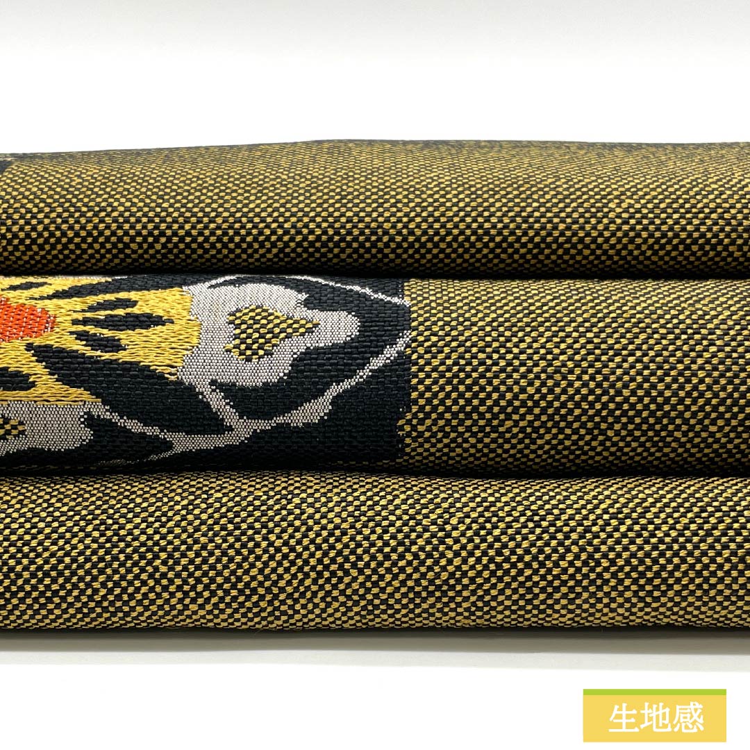 名古屋帯 木綿 Sランク 金色(きんいろ) 抽象花菱 抽象模様 帯丈332cm 六通 カジュアル 黄系 1124009092323 名古屋仕立て
