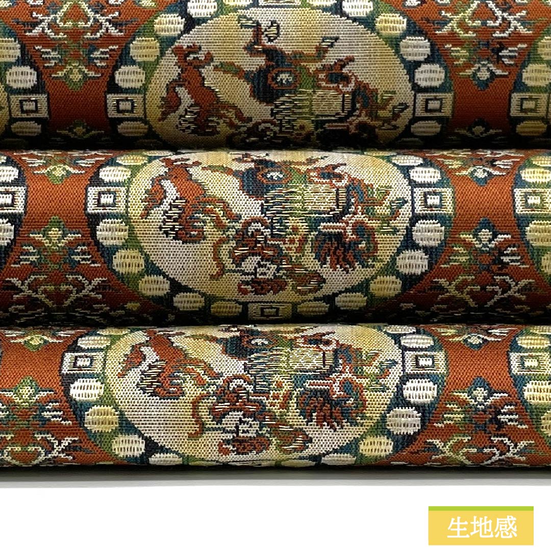 名古屋帯 正絹 Sランク 樺色(かばいろ) 獅子狩文錦 帯丈354cm 全通 セミフォーマル 茶系 1124010642314 名古屋仕立て