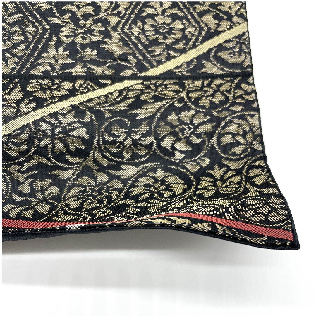 袋帯 黒色 切り嵌め風 七宝 更紗 亀甲 帯丈432cm 正絹 Sランク 六通 カジュアル 黒系 1123008832310