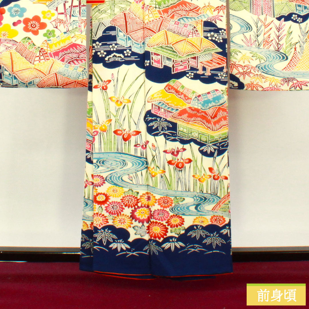 振袖 正絹 身丈160cm 裄丈64.5cm 袷 乳白色(にゅうはくしょく) 京紅型 吉祥文様 Sランク クリーム系 1113002032415