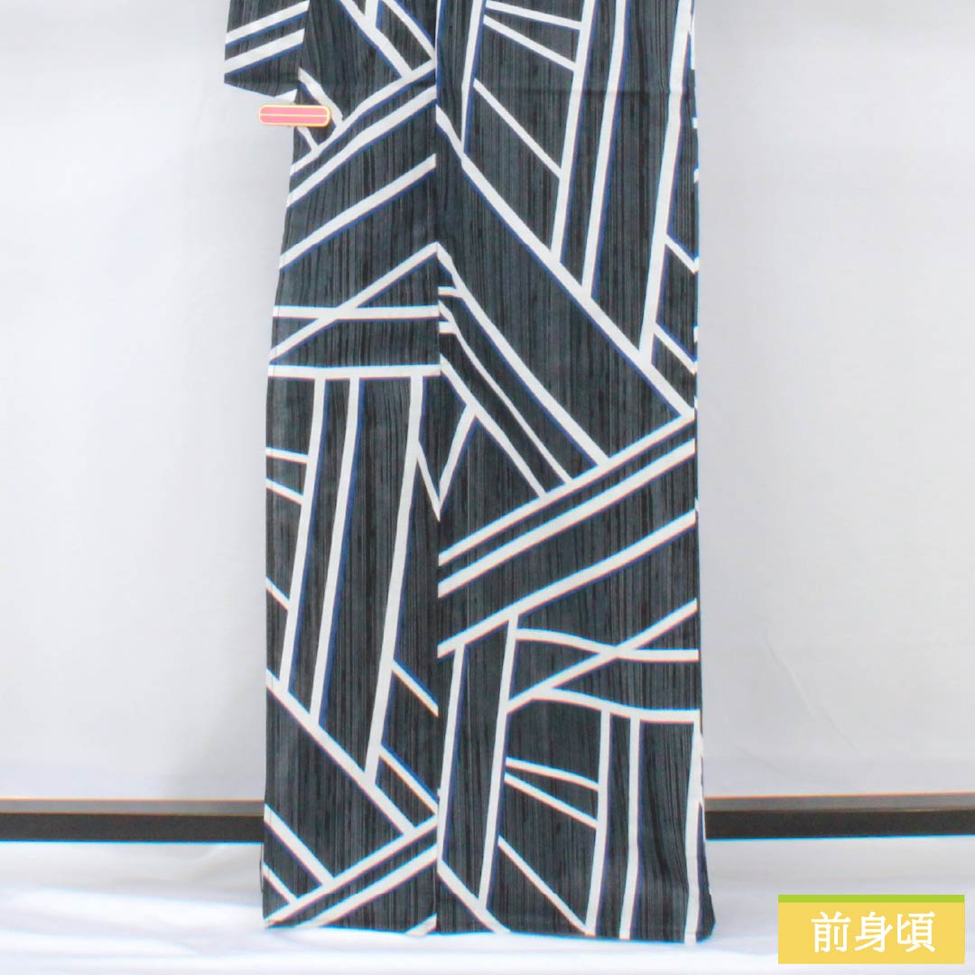 Yukata Cotton Length 166cm Sleeve length 66cm S rank Single layer Black Abstract pattern 1118005612510