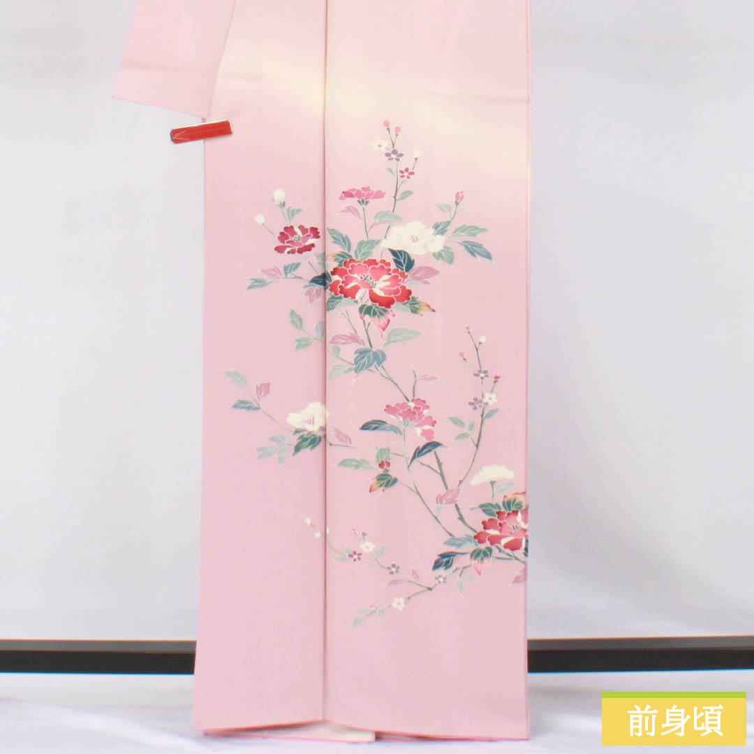 Homongi Silk A Rank Awase Kimono, Length 164.5cm (64.8"), Sleeve to Shoulder 66cm (26.0"), Arasomeiro Pink, Attached Collar, Kyo-Yuzen, Floral Pattern, Pink Tones, 1112007633413