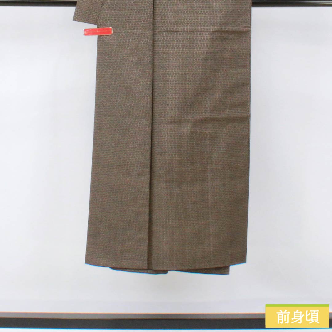 男物 正絹 Sランク 身丈139cm 裄丈68.5cm 落栗色(おちぐりいろ) 大島紬 100亀甲 アンサンブル 袷 茶系 1119001382314