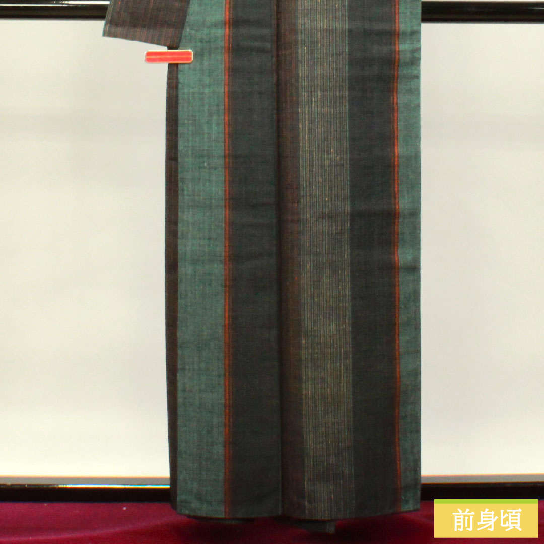 真綿紬 正絹 身丈158.5cm 裄丈64.5cm 縞模様 Sランク 袷 グラデーション系 1116003052399