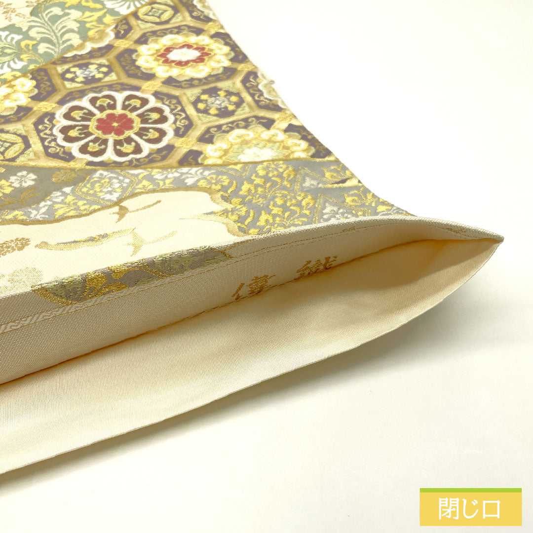 袋帯 正絹 Bランク 乳白色(にゅうはくしょく) 西陣織 吉祥文様 帯丈448cm 六通 フォーマル クリーム系 1123016094315