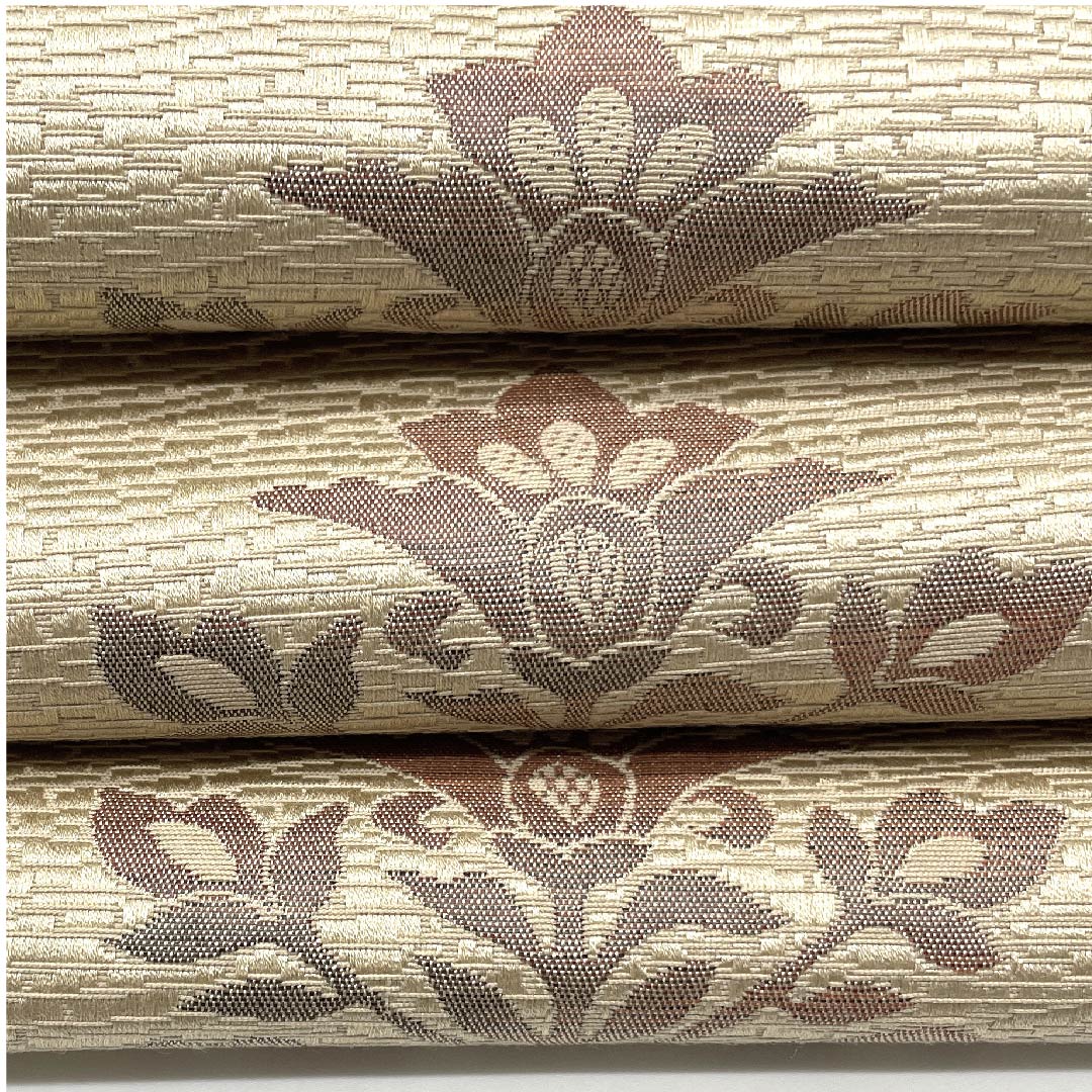 名古屋帯 尾花色 唐花 変わり市松 帯丈359cm 正絹 Sランク 六通 カジュアル ベージュ系 1124005132325 名古屋仕立て