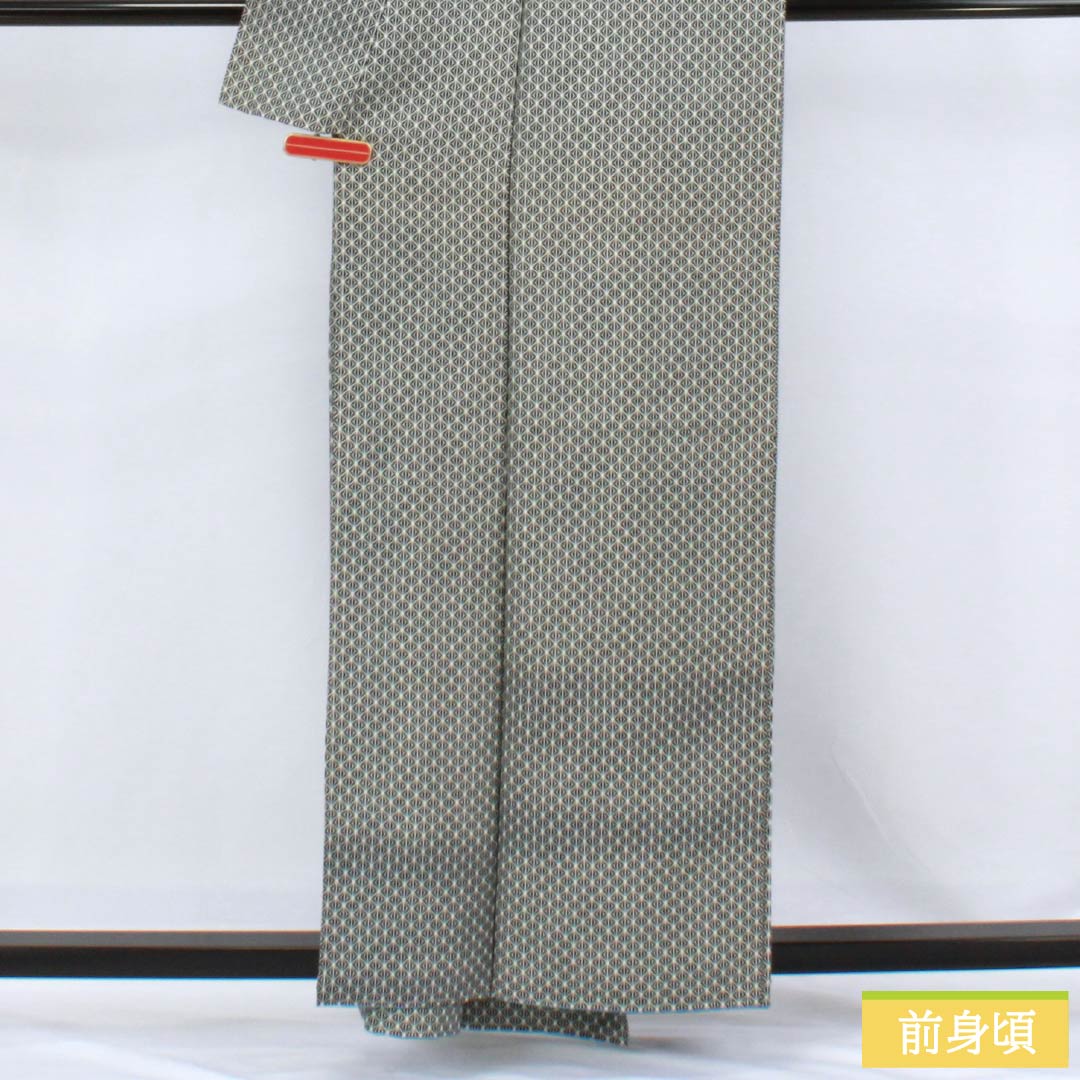 Komon (small pattern) pure silk, S rank, length 159cm, sleeve length 63cm, lined, hemp leaf pattern, black with basting thread, product number 1115006612310